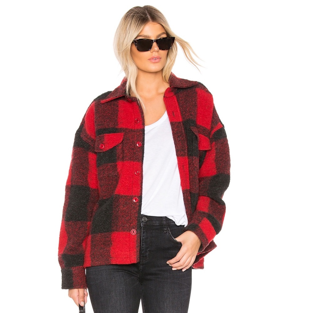 Anine Bing NWT Bobbi Flannel Jacket Red Plaid Larg